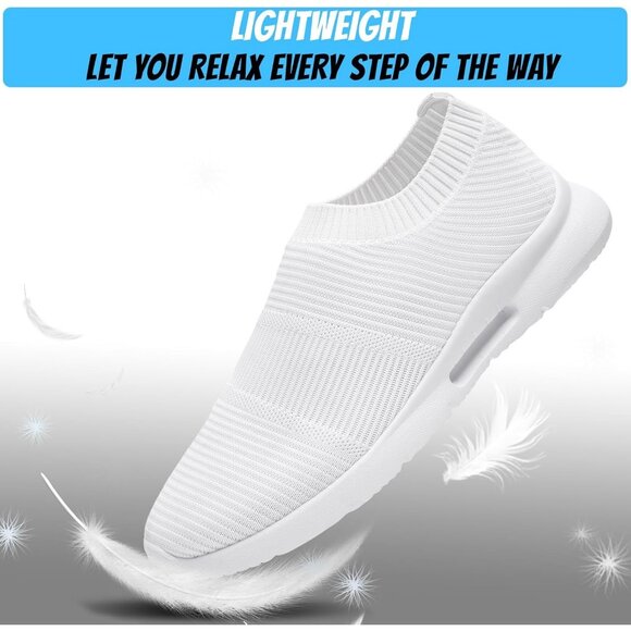 Mens Slip On Walking Shoes Mens Running White Mesh Breathable Tennis Sneakers - Picture 3 of 7